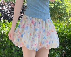 彩色花苞闊腿裤