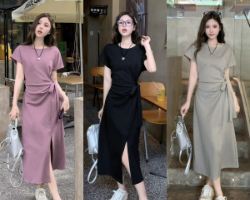 綁帶短袖連衣裙