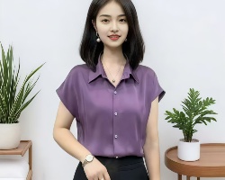 緞面短袖襯衫